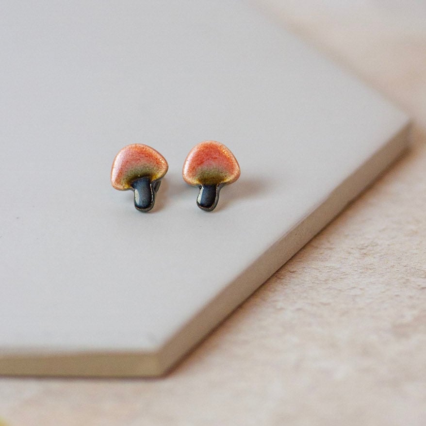 Porcelain and sterling silver mushroom earrings