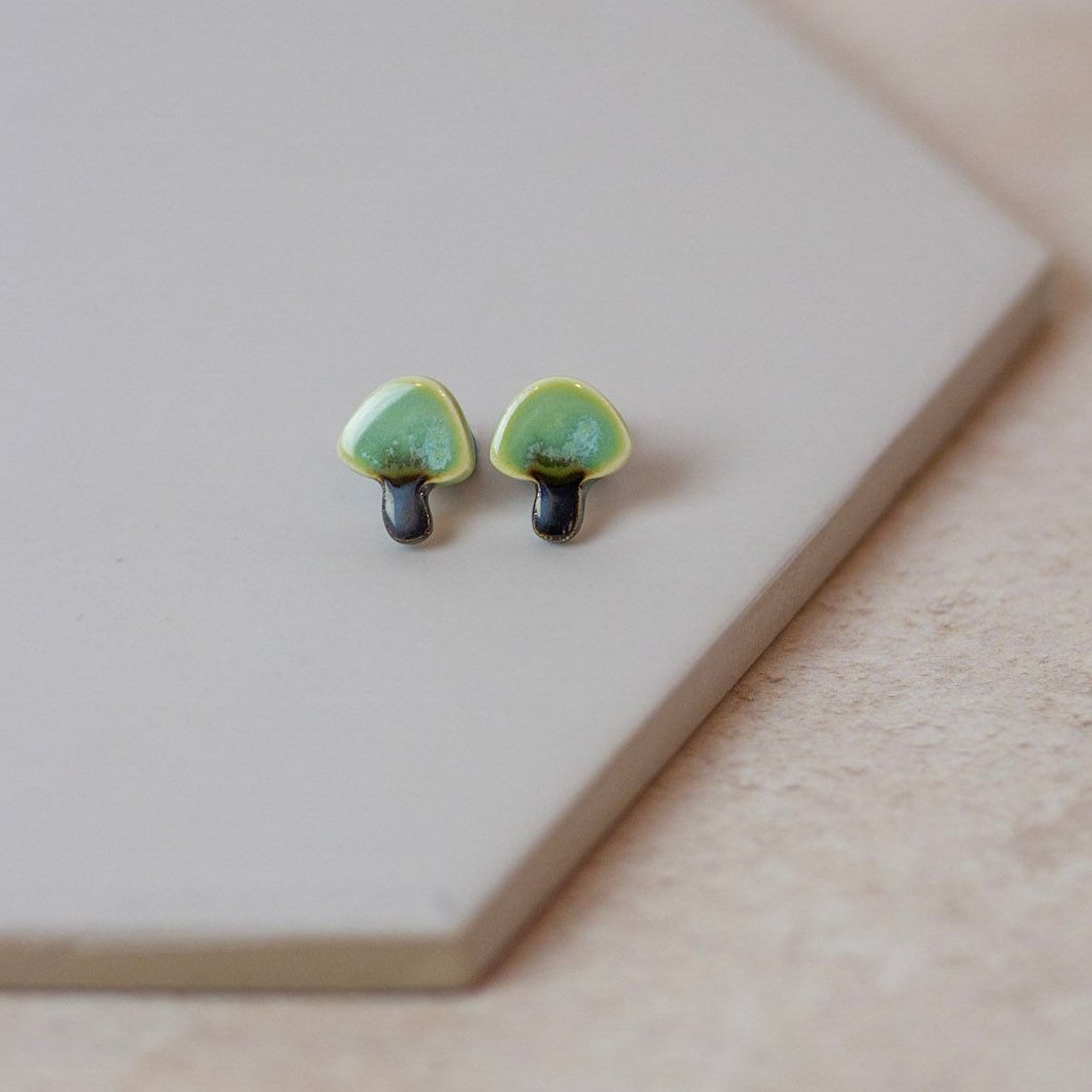 Porcelain and sterling silver mushroom earrings