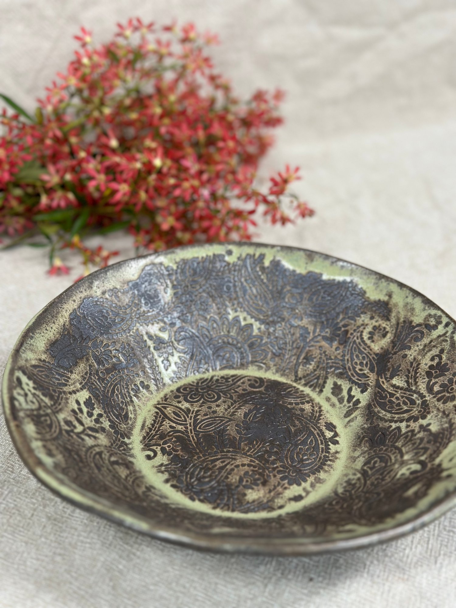 Image of Rustic paisley bowl- Green Tea 