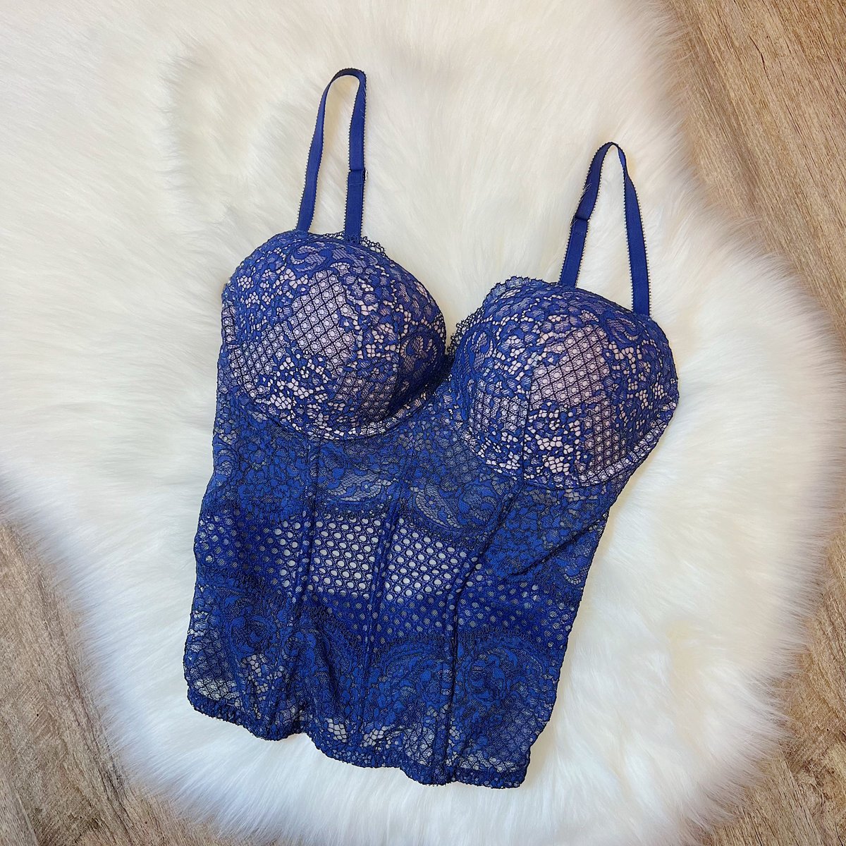 Image of Size 36C & 36D - Victoria's Secret Navy Lace Dream Angels Bustier