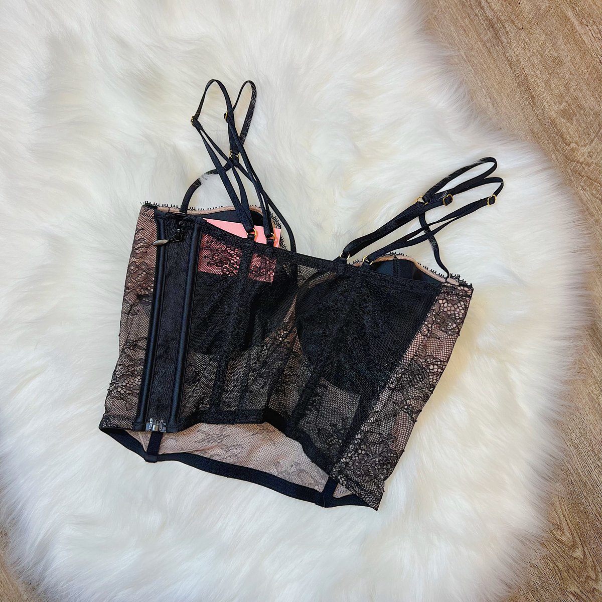 Victoria's Secret Black Lace over Nude Lined Perfect Coverage Bra 34DD Size  undefined - $21 - From Margo