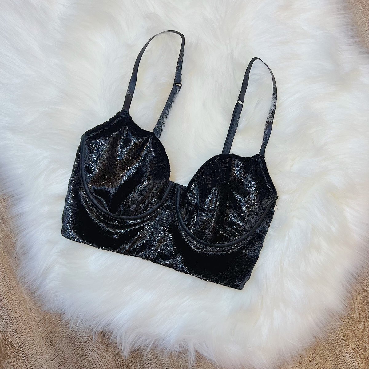 Victoria Secret Bra Set 32D Balconet XS Thong Panty Black Velvet Shimmer New