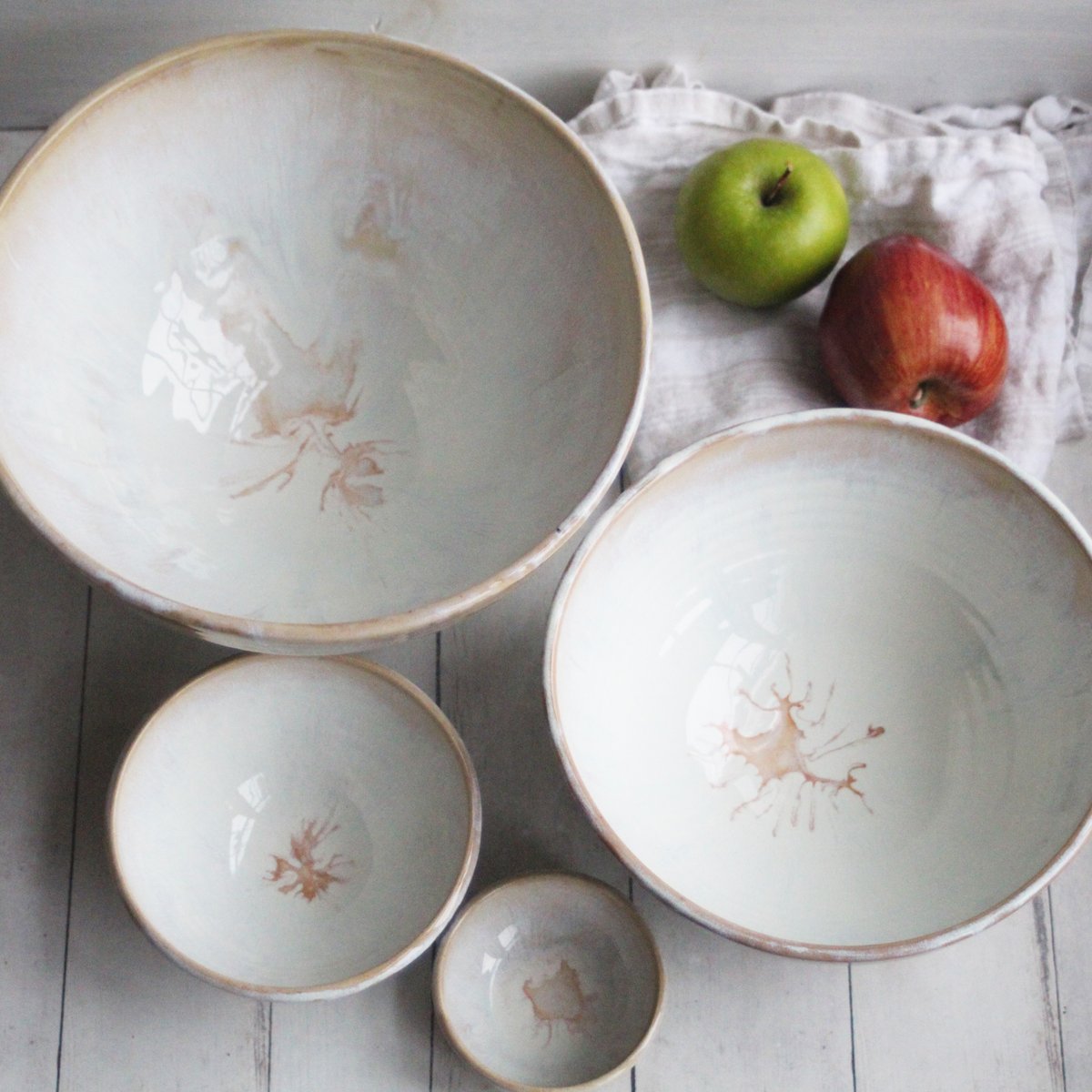 Andover Pottery — Three Rustic Prep Bowls in Milk and Honey Glaze,  Handcrafted Small Bowls, Made in the USA