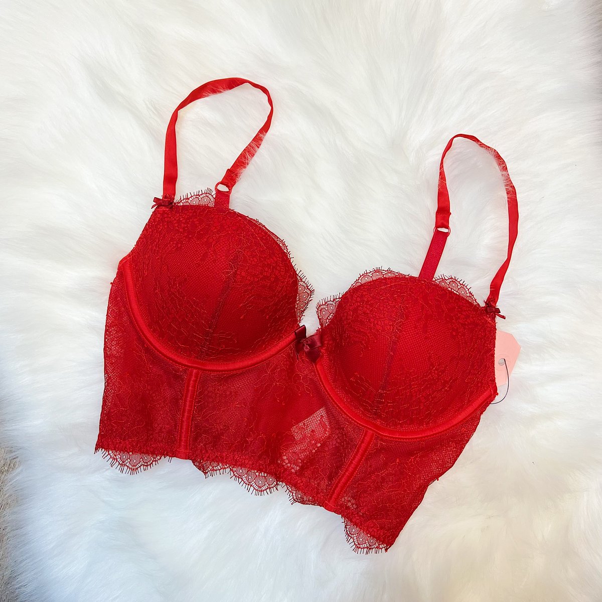 Victoria's Secret NWT 34C Sexy Red Cupped Bow Bra Top Corset Style