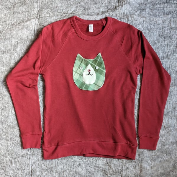 Image of Trash Cat Sweatshirt - Red w Sage Check