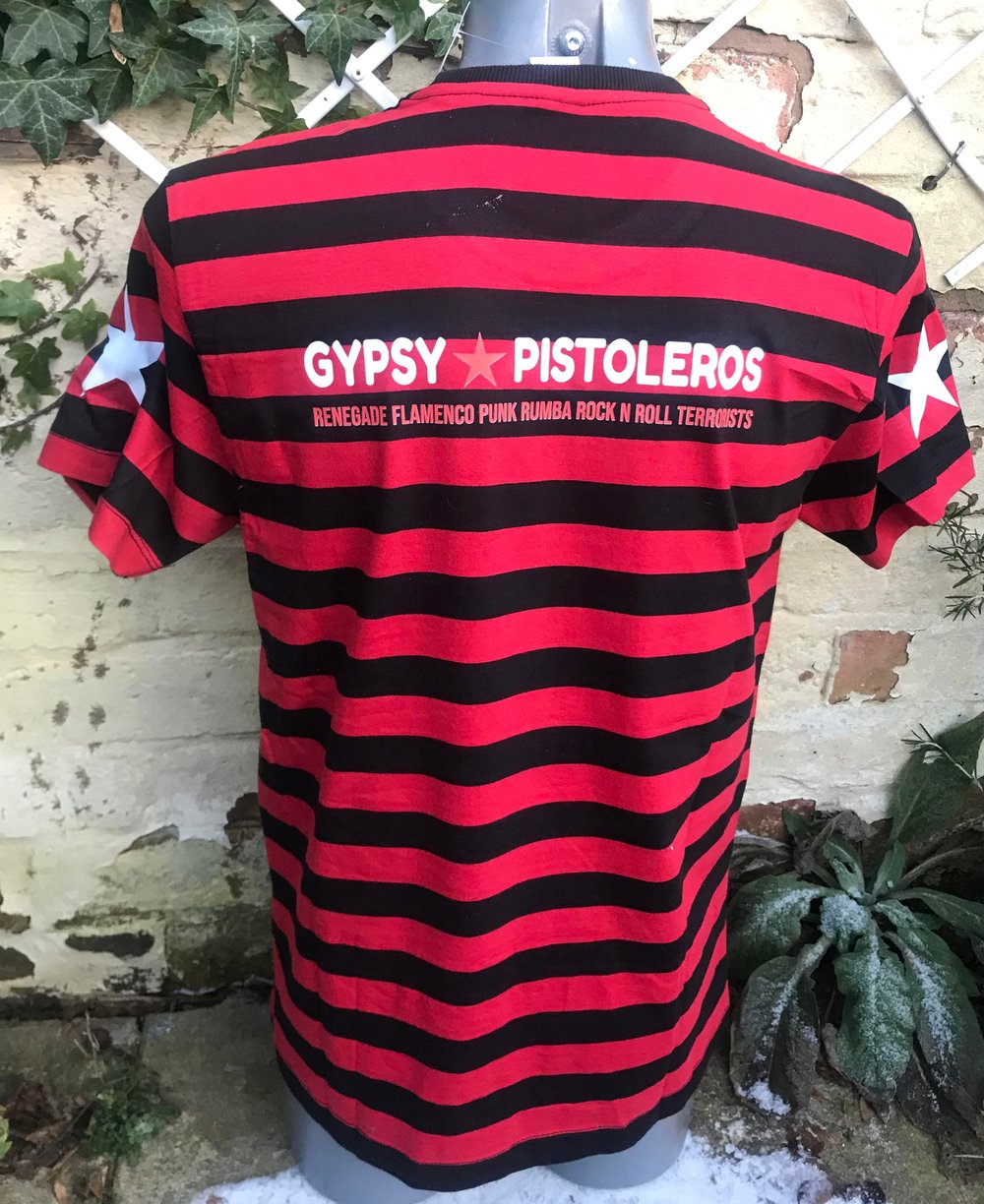 Pistoleros Striped T-Shirt With Logo, Stars & back slogan