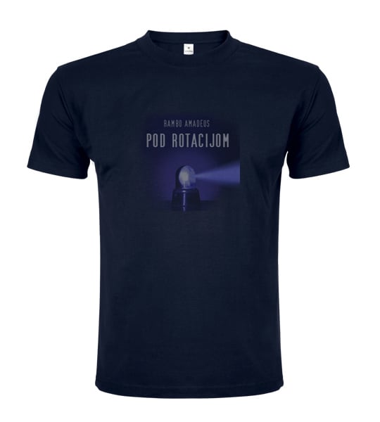 Image of Rambo Amadeus-Pod Rotacijom-T-shirt (Black, Dark Blue, Blue Logo)