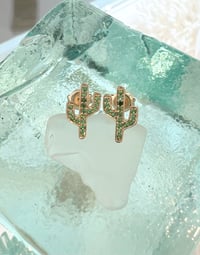 Image 2 of 14k green garnet cuctus earrings 