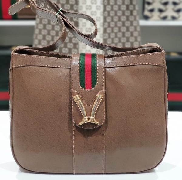 Image of Vtg. Gucci Brown Equestrian Shoulder Bag