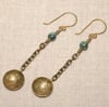 Etched Red Brass & African Turquoise Jasper Long Chain Earrings