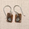 Rectangular Hammered Copper & Sterling Silver Dot Earrings