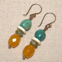 Turquoise & Carnelian Stacked Stones Earrings
