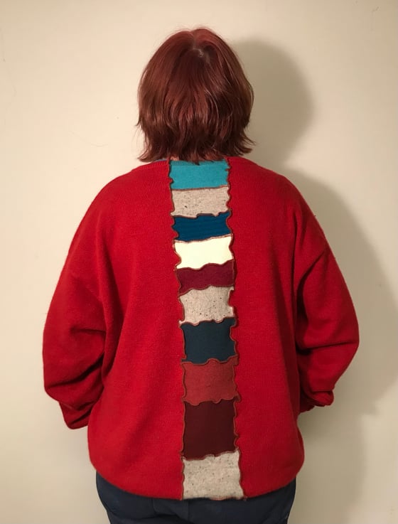 Image of Unisex Cashmere Spine-Zip Sweater (Multi on Red)