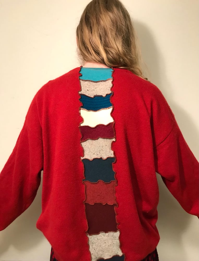 Image of Unisex Cashmere Spine-Zip Sweater (Multi on Red)