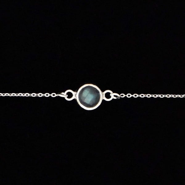 Image of Labradorite Moonstone checkered cut silver chain bracelet