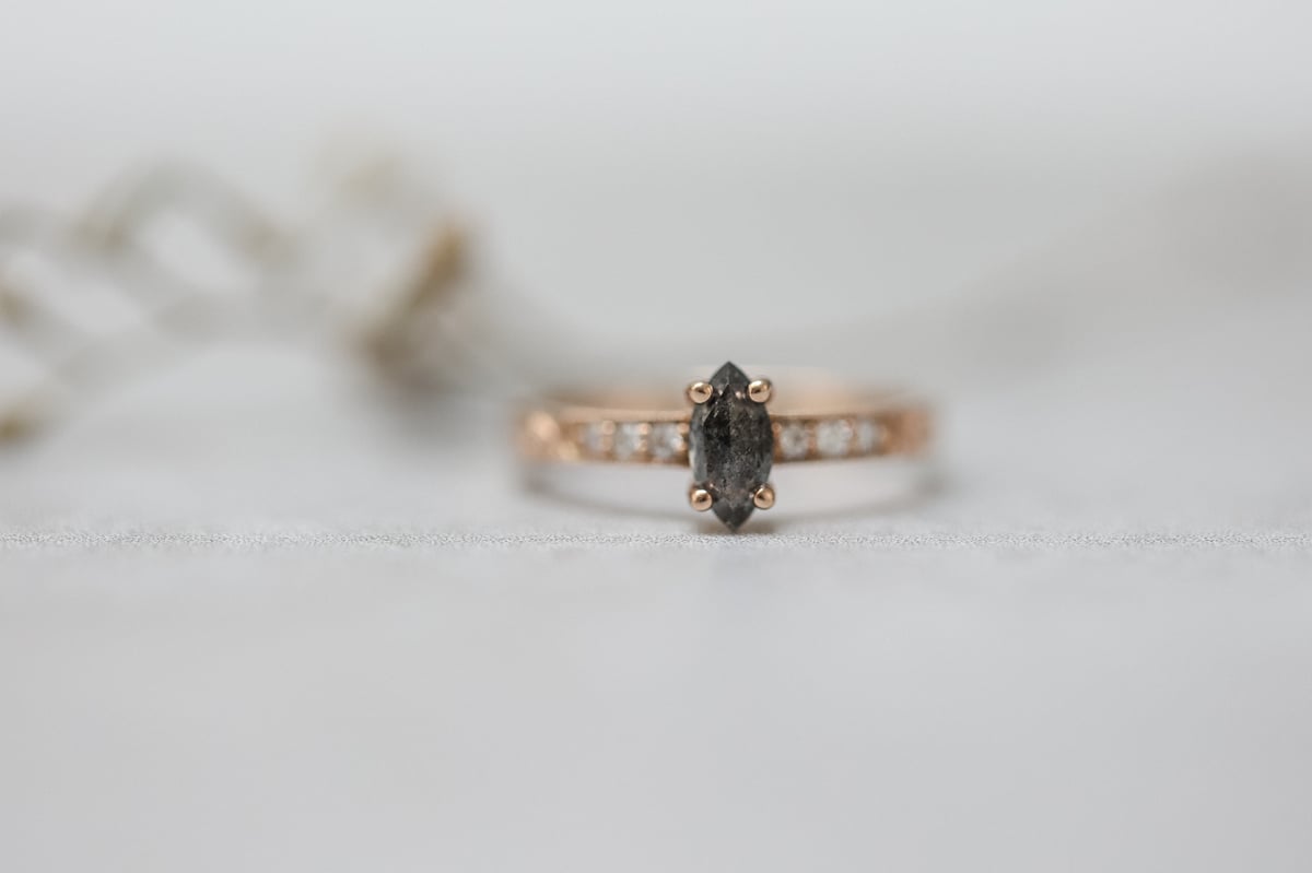 Image of *SALE - was £2550* 18ct rose gold dark grey marquise cut diamond ring (IOW202)