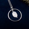 Recycled Silver Necklace ~ Textured Hoop Pendant with Moonstone 