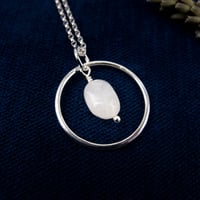 Image 2 of Recycled Silver Necklace ~ Textured Hoop Pendant with Moonstone 