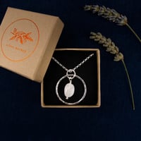 Image 1 of Recycled Silver Necklace ~ Textured Hoop Pendant with Moonstone
