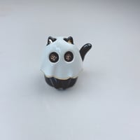 Image 2 of Black kitten with ghost mask ceramic figurine (tiny Hole For Flowers)