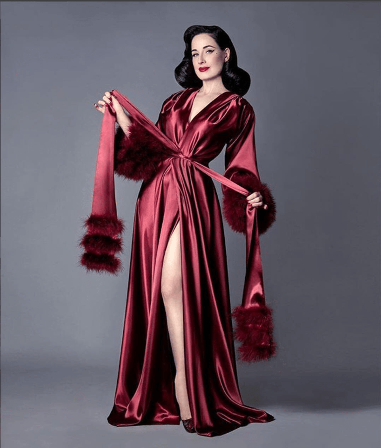 Wine Marabou-cuffed "Beverly" Gown  Image 2