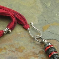 Image 2 of Red Silk & Pewter Skeleton Key Necklace