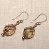 Amber Czech Glass Bead Copper Earrings