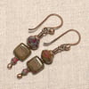 Red & Green Picasso Finish Czech Glass Bead Copper Earrings