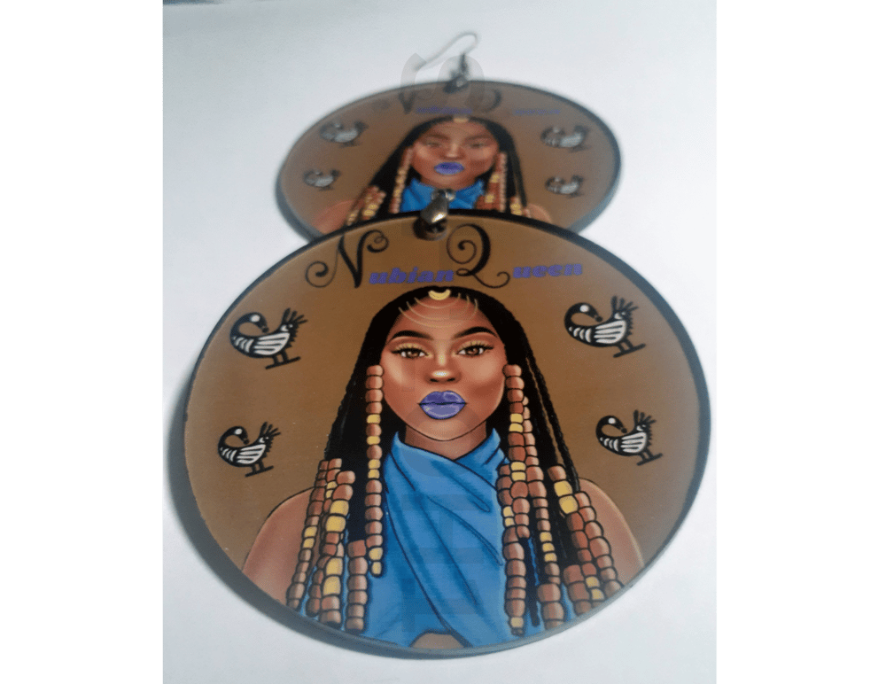 Image of Nubian Queen Natural Hair Black Queen Hand painted Afrocentric earring gift