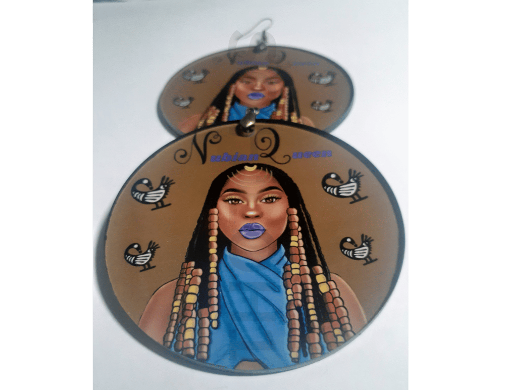 Image of Nubian, Queen, Natural Hair, Black Queen, Hand painted, Afrocentric, earring gift