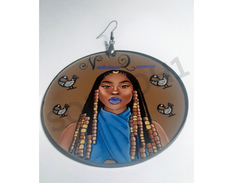 Image of Nubian, Queen, Natural Hair, Black Queen, Hand painted, Afrocentric, earring gift
