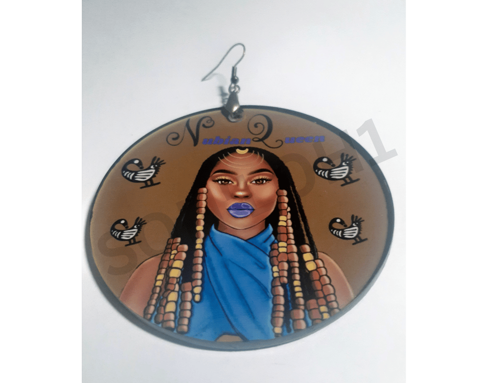 Image of Nubian Queen Natural Hair Black Queen Hand painted Afrocentric earring gift