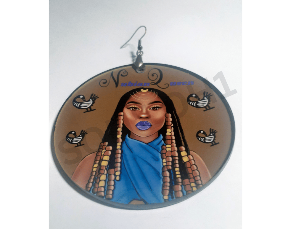 Image of Nubian, Queen, Natural Hair, Black Queen, Hand painted, Afrocentric, earring gift