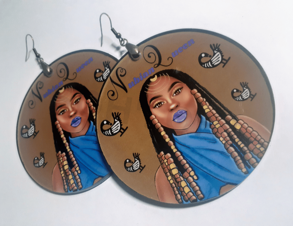 Image of Nubian, Queen, Natural Hair, Black Queen, Hand painted, Afrocentric, earring gift