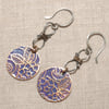 Blue Etched Copper Disc Earrings with Sterling Silver Ear Wires