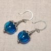 Blue Hollow Lampwork Bead Sterling Silver Earrings