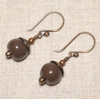 Chocolate Brown Kazuri Ceramic Bead Copper Earrings