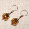 Amber Hollow Lampwork Bead Rosy Copper Earrings