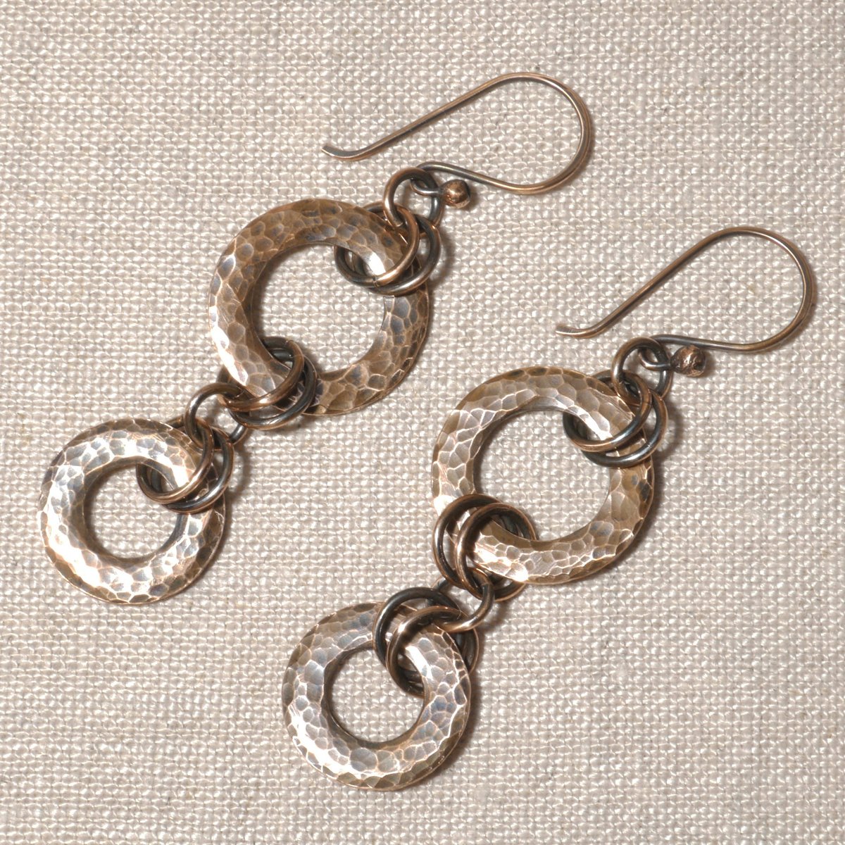 Triple Hammered Washer Earrings in Sterling Silver Copper 