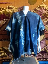 Image 1 of Dazo62 Custom Made Turkish Denim Poncho, Bleached Pattern W/Black Suede Accent 
