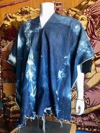 Image 2 of Dazo62 Custom Made Turkish Denim Poncho, Bleached Pattern W/Black Suede Accent 