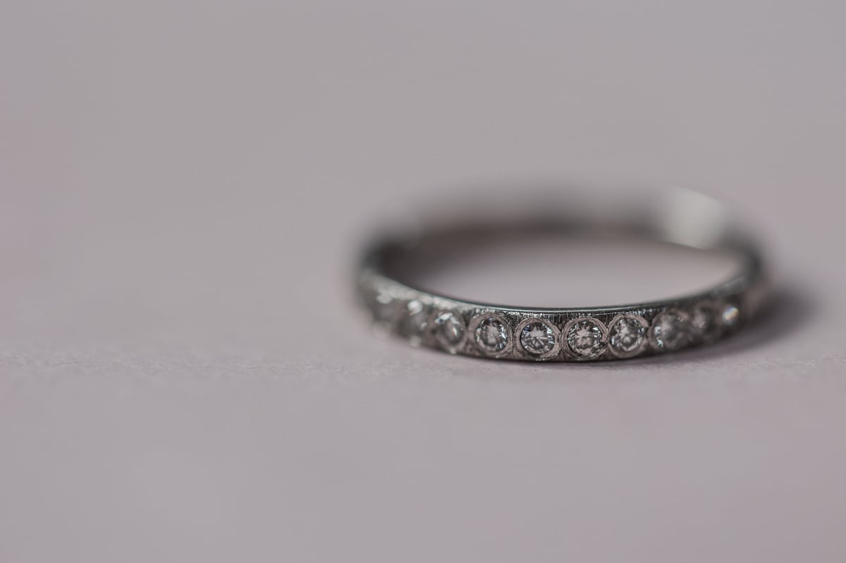Image of *SAMPLE SALE - was £1385* Platinum 2mm horn textured semi eternity ring