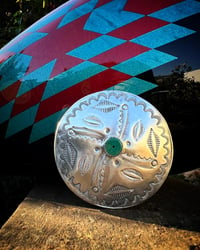 Image 1 of WL&A Handmade Old Style Sterling Silver + Royston Turquoise Chopper Gas Cap #4
