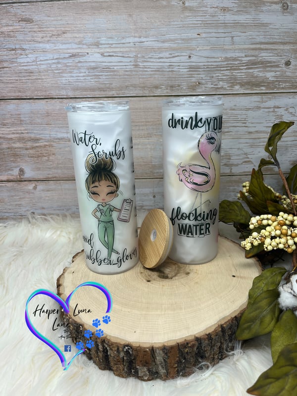 Image of 20oz Nurse/Flamingo Matte Glass Tumbler 