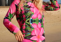 Pink Plumeria Surf Shirt and Neoprene Bag