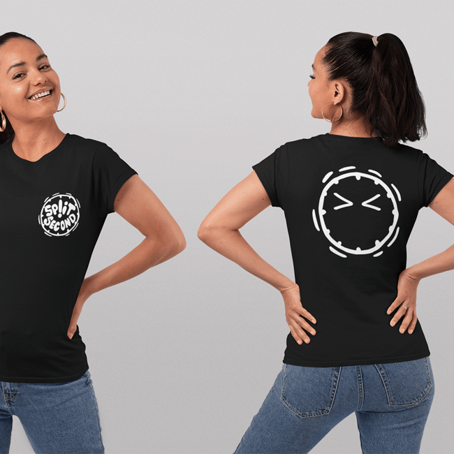 Ladies Black T-Shirt with Blinkie Emoji