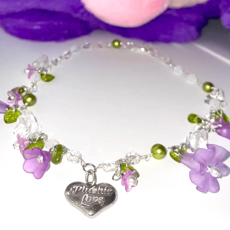 Image of Plushie Love Charm Necklace - Amethyst + Moss