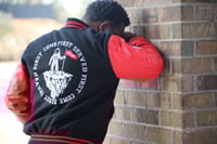 Image 3 of "My Land, My Plan" Varsity Jacket  Red, White, & Black