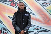 Image 1 of "My Land, My Plan" Varsity Jacket Blue, White, & Black