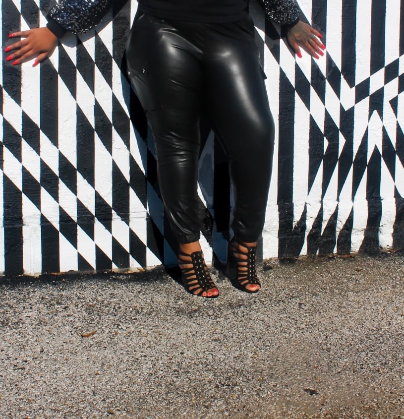 Image of Faux Leather Cargo Joggers